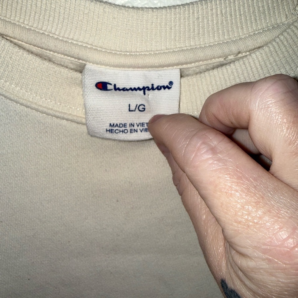 Champion Classic Powerblend Small C Logo Crewneck Sweatshirt - Cream Size L - Picture 10 of 13